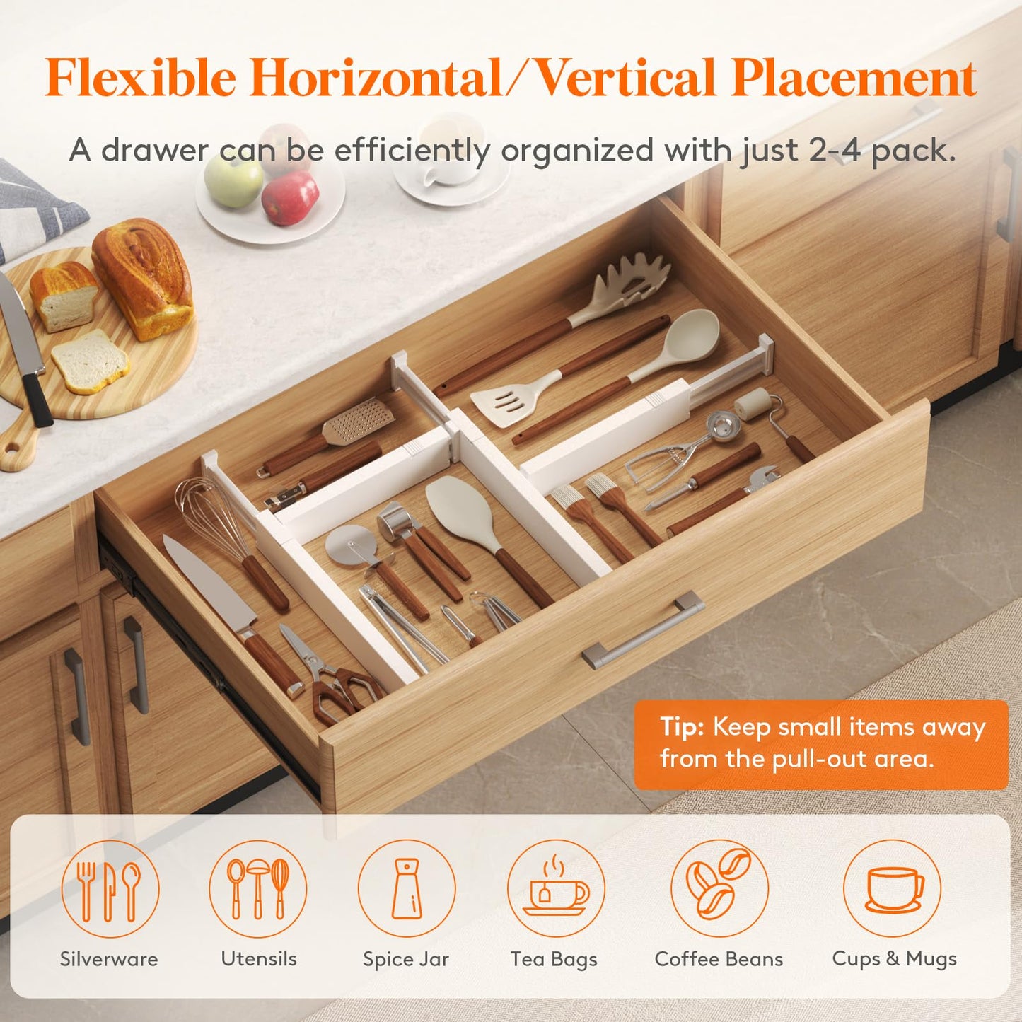 Lifewit 5 Pack 2.36" High Drawer Dividers 28-43.5cm/11-17" Adjustable Drawer Organizer for Clothes/Utensils, Expandable Drawer Separator in Dresser/Kitchen/Bedroom/Office Organization & Storage White
