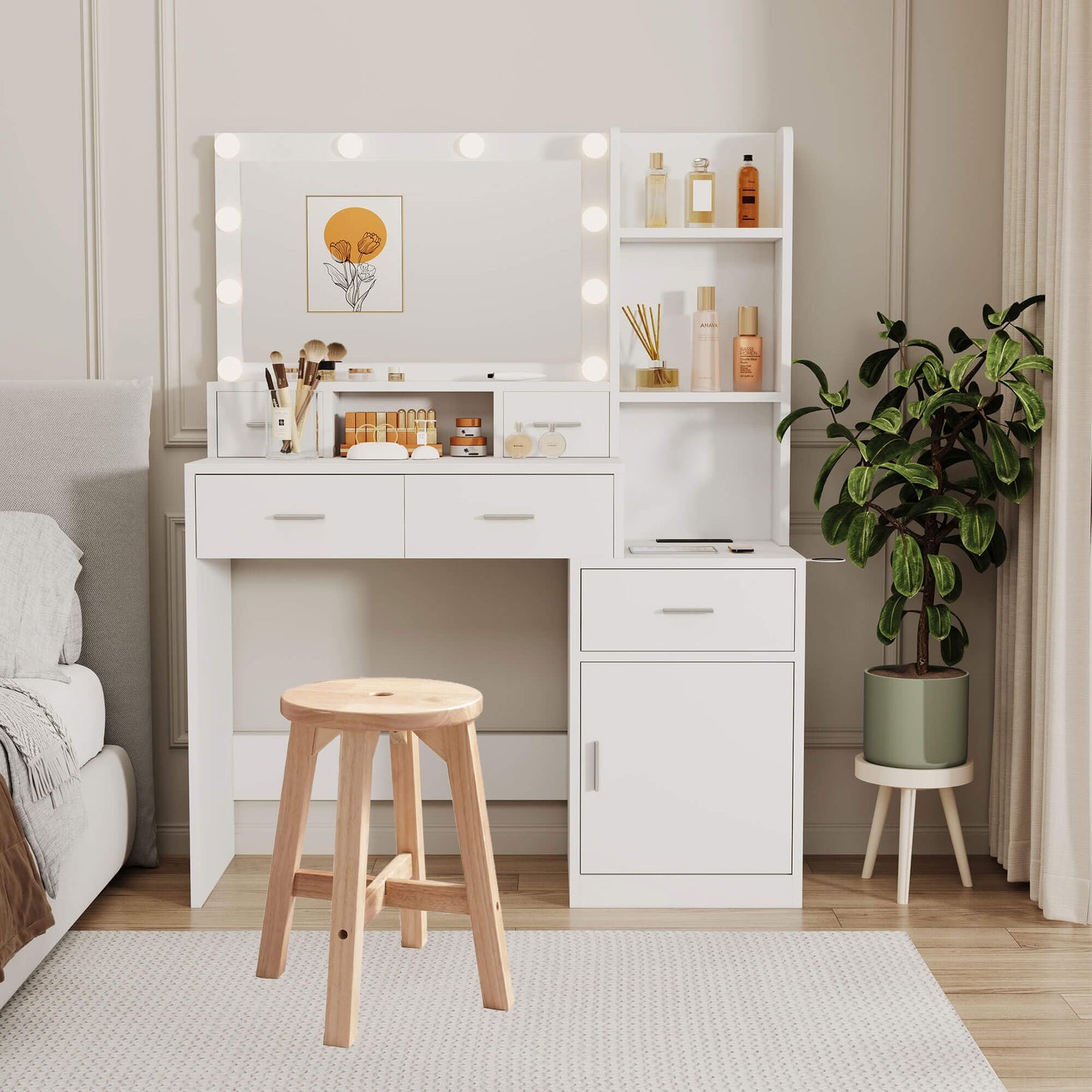 Lestar H18 Wooden Stool, Solid Wood Round Stools