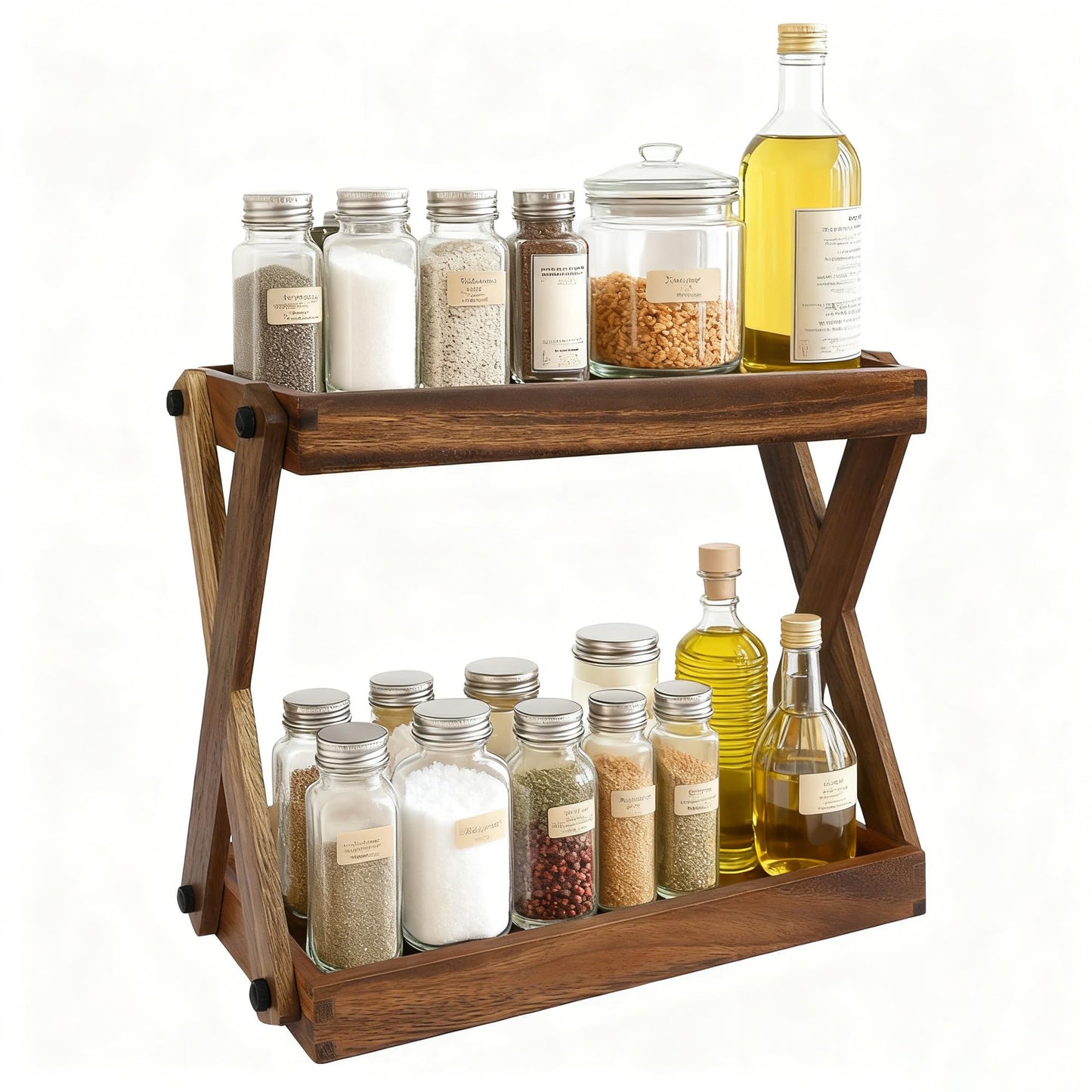 ZOVANO Wood Countertop Organizer, 2 Tier Wooden Shelf for Coffee Bar Accessories, Kitchen Spice Rack Organizer, Condiment Storage Caddy for Home, Office, Bathroom