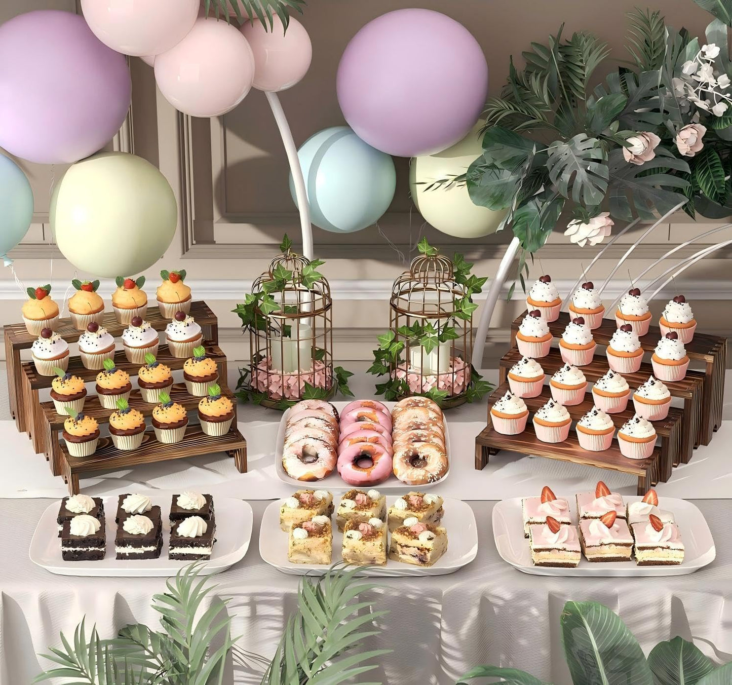 FUSHITON 8Pcs Wooden Display Risers Set, Solid Wood Tiered Stand for Perfumes, Jewellery, Collectibles, Cosmetics, Cupcakes and Party Food Display