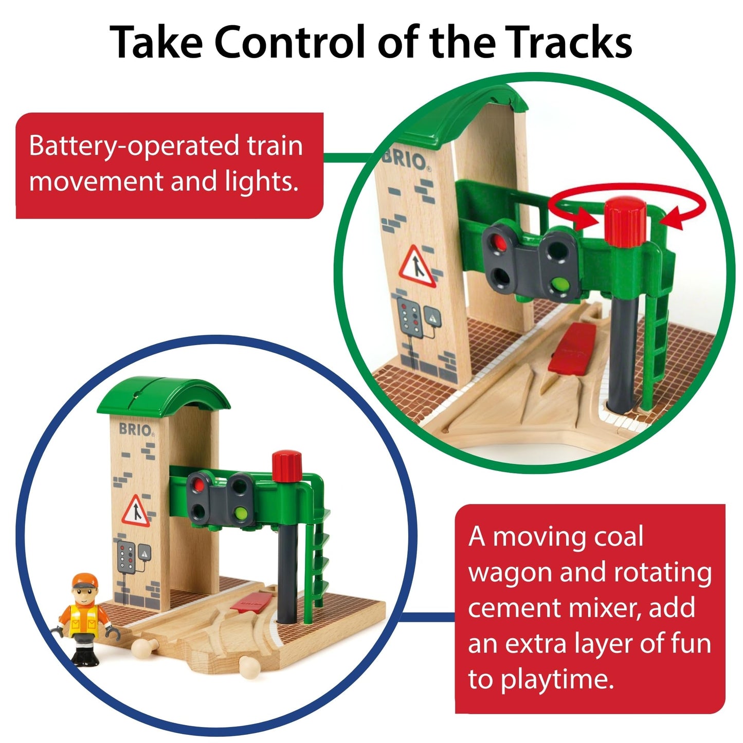BRIO World Signal Station Set - 2-Piece Wooden Train Track Toy with Interactive Red Light and Figurine - FSC Certified - Compatible with All BRIO Railway Train Toys - Kids Ages 3 & Up