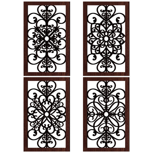 Yulejo 4 Pieces Thicken Rustic Wall Decor Modern Farmhouse Wall Art Decor Wooden Hollow Carved Design Rustic Art for Living Room Hallway Office Kitchen Decoration