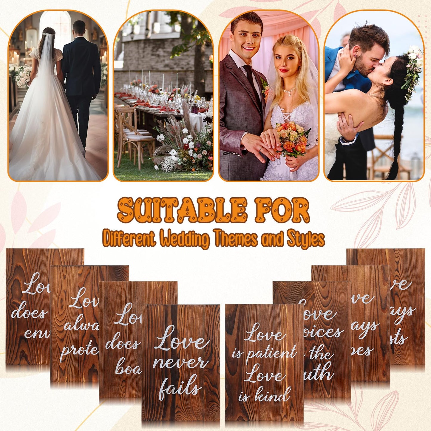 GlikCeil 8 Pcs Wedding Aisle Signs 11.8 x 7.9 Inch 1 Corinthians 13 Wooden Wedding Signs Love Is Patient Kind Rustic Wood Signage Bible Verses Wall Decor Gift(Charcoal Backing)