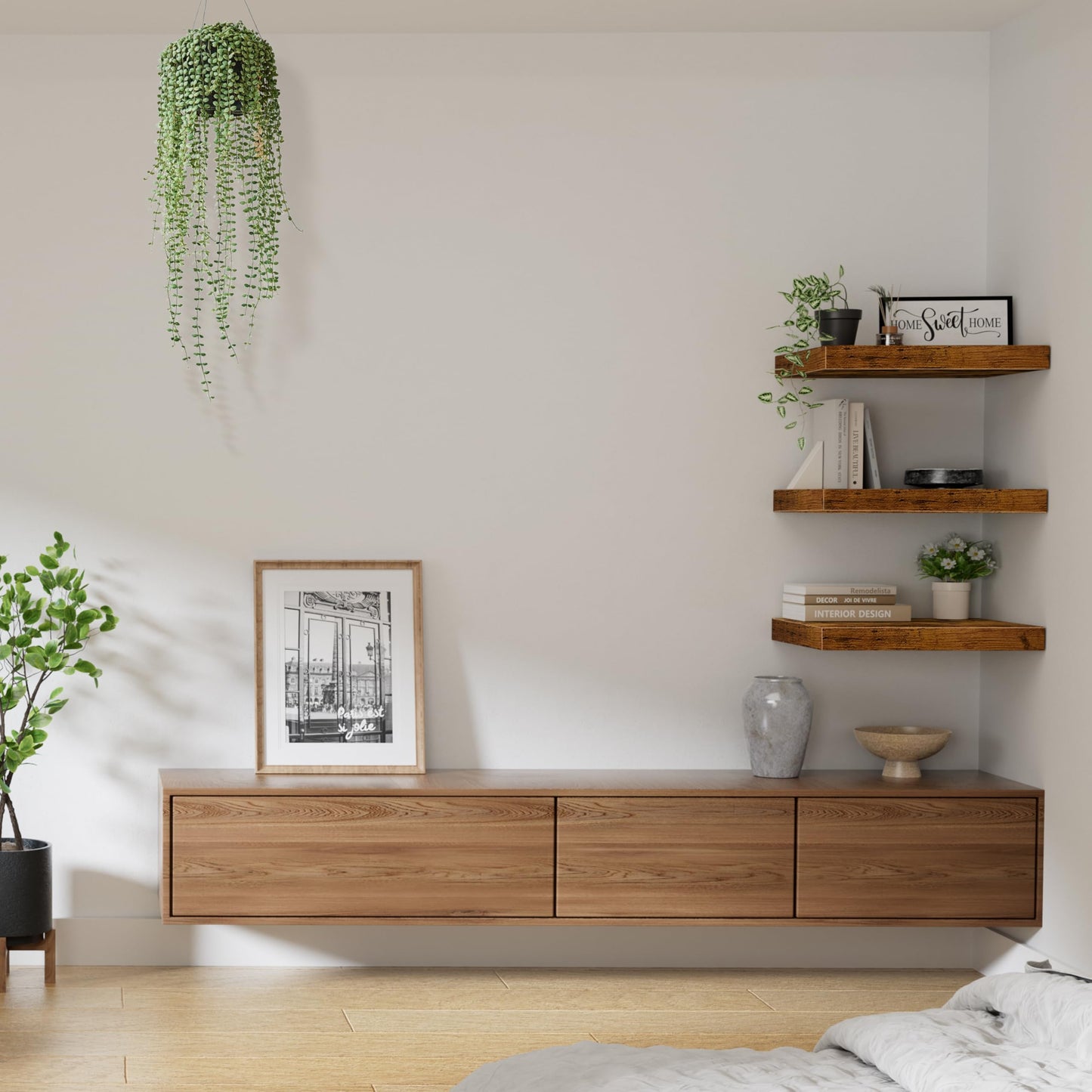 QEEIG 10" Deep Floating Shelves for Wall - 10 x 16 inch Book Shelf Bathroom Bedroom Kitchen Living Room Hanging Bookshelf Farmhouse Set of 3, Rustic Brown (025-40BN3)