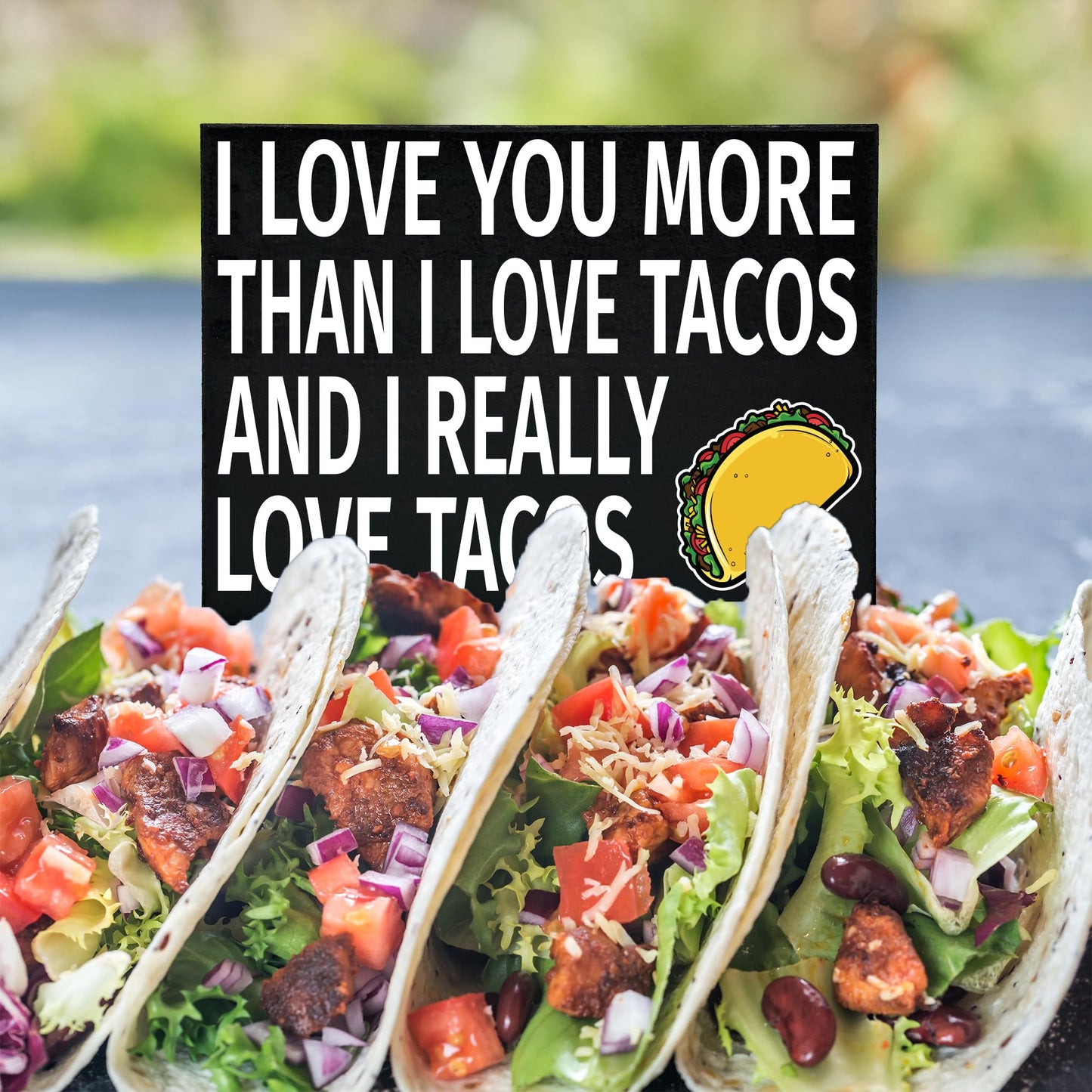 JennyGems Tacos Sign, I Love You More Than I Love Tacos Wooden Sign, Funny Taco Gifts, Shelf Decor and Wall Hanging