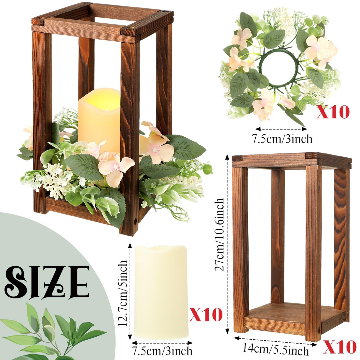 Hushee 30 Pcs Wooden Wedding Lantern Centerpiece Integrated Holders with Candles and Wreaths Rustic Wooden Candle Lantern Decor for Wedding Party Table Valentine Decor (Brown)