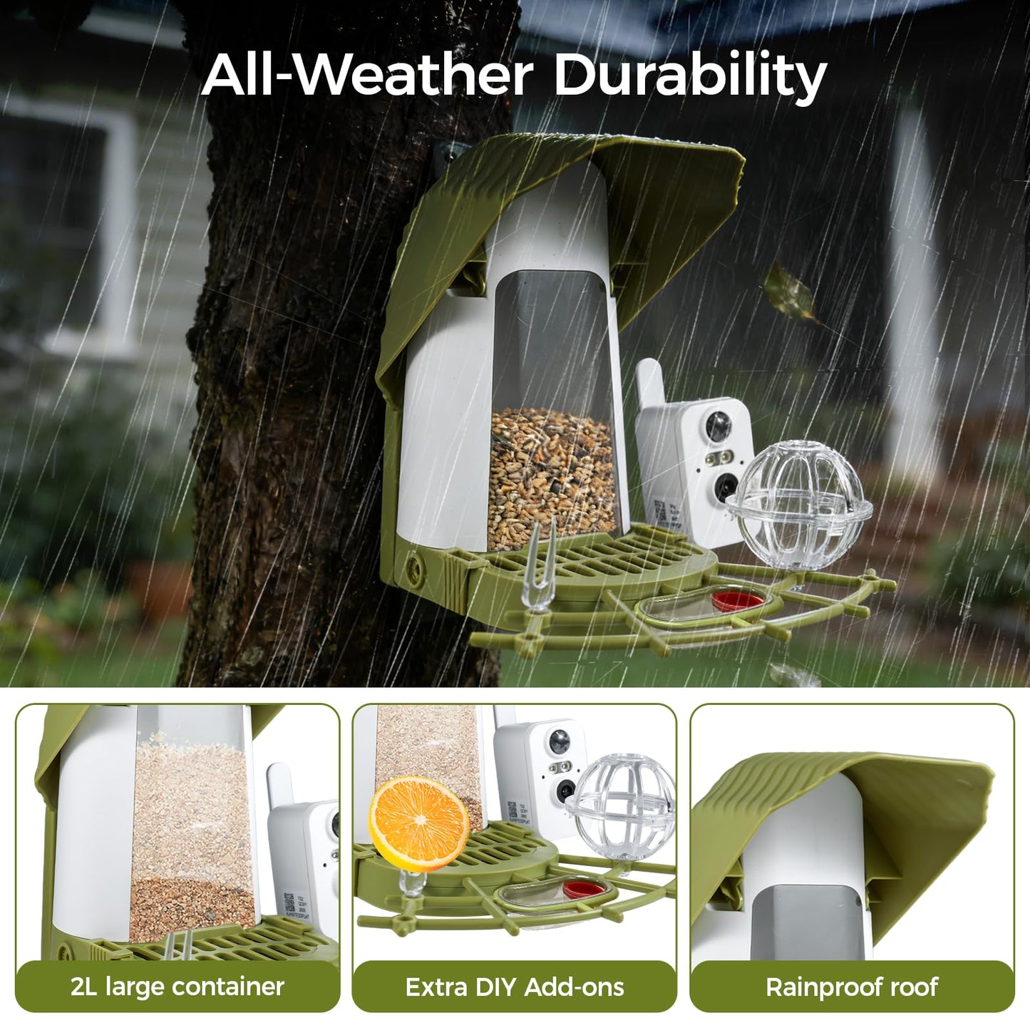 Upgraded Smart Bird Feeder with Camera, AI Species Identify, Adjustable Exterior Camera, 2K HD Live View & Motion Alerts, Weatherproof Outdoor Bird Feeder for Bird Lovers