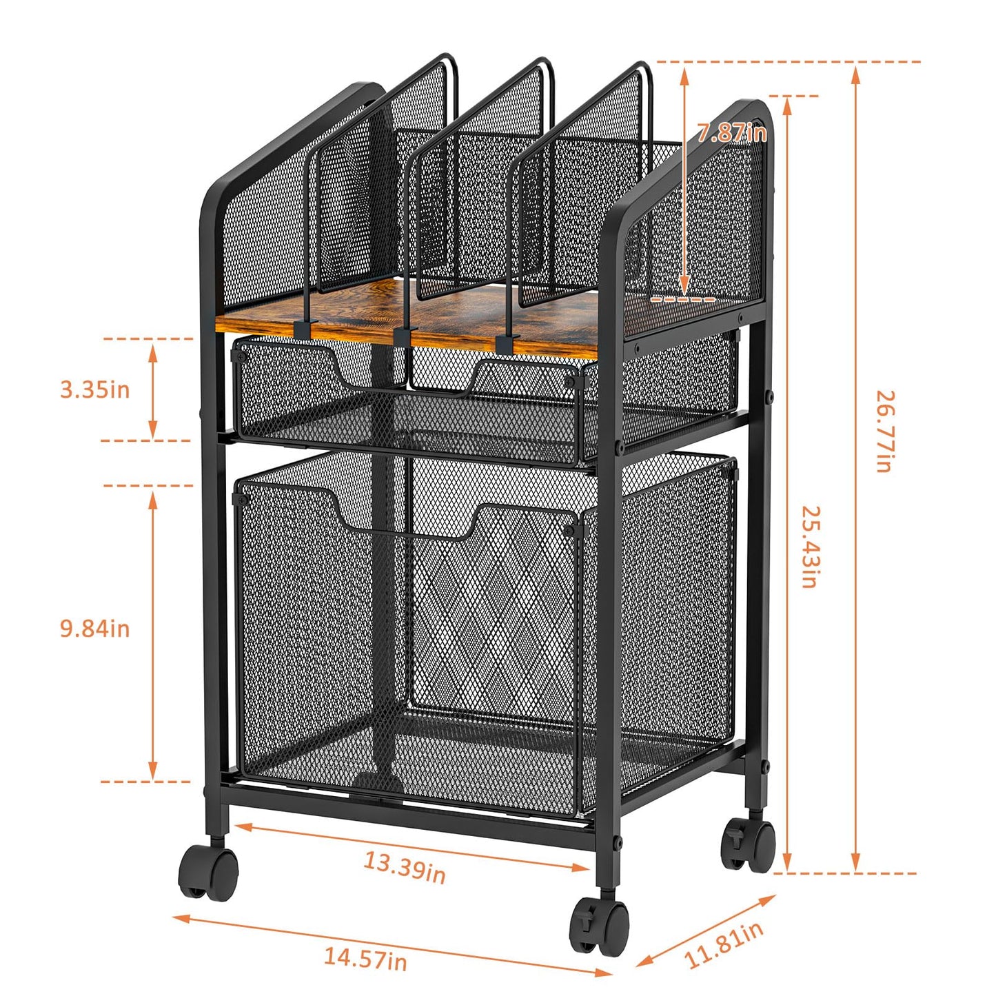 Tiaoheka Rolling File Cabinet with Adjustable Dividers, Mobile Filing Cabinet with 2 Storage Drawers on Lockable Wheels, Hanging File Organizer Beside Under Desk for Office, Home（Patent Pending）