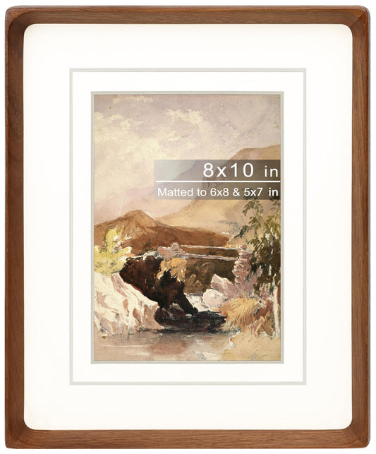Gdfmsc 8x10 Picture Frame with Mat for 5x7/6x8, Natural Walnut Wood Handcrafted Rounded Corner with Real Glass, Vertical or Horizontal Display Photo Gallery Wall & Tabletop Frame