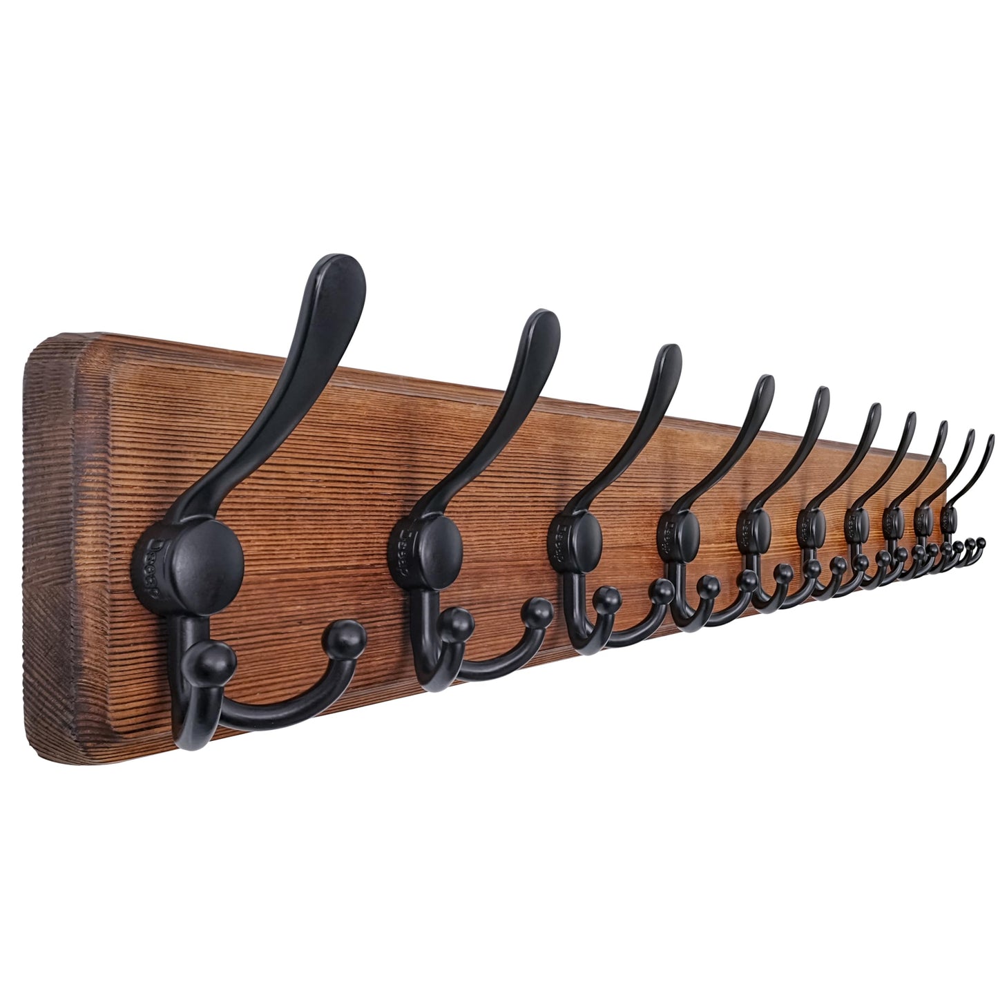 Dseap Coat Rack Wall - Heavy-Duty 38-1/4" Long, with Reinforced 10 Custom Tri-Hooks, Solid Wood Wall Hanger for Coats Hat Jackets - Rustic Farmhouse Entryway Hallway Storage, Natural & Black
