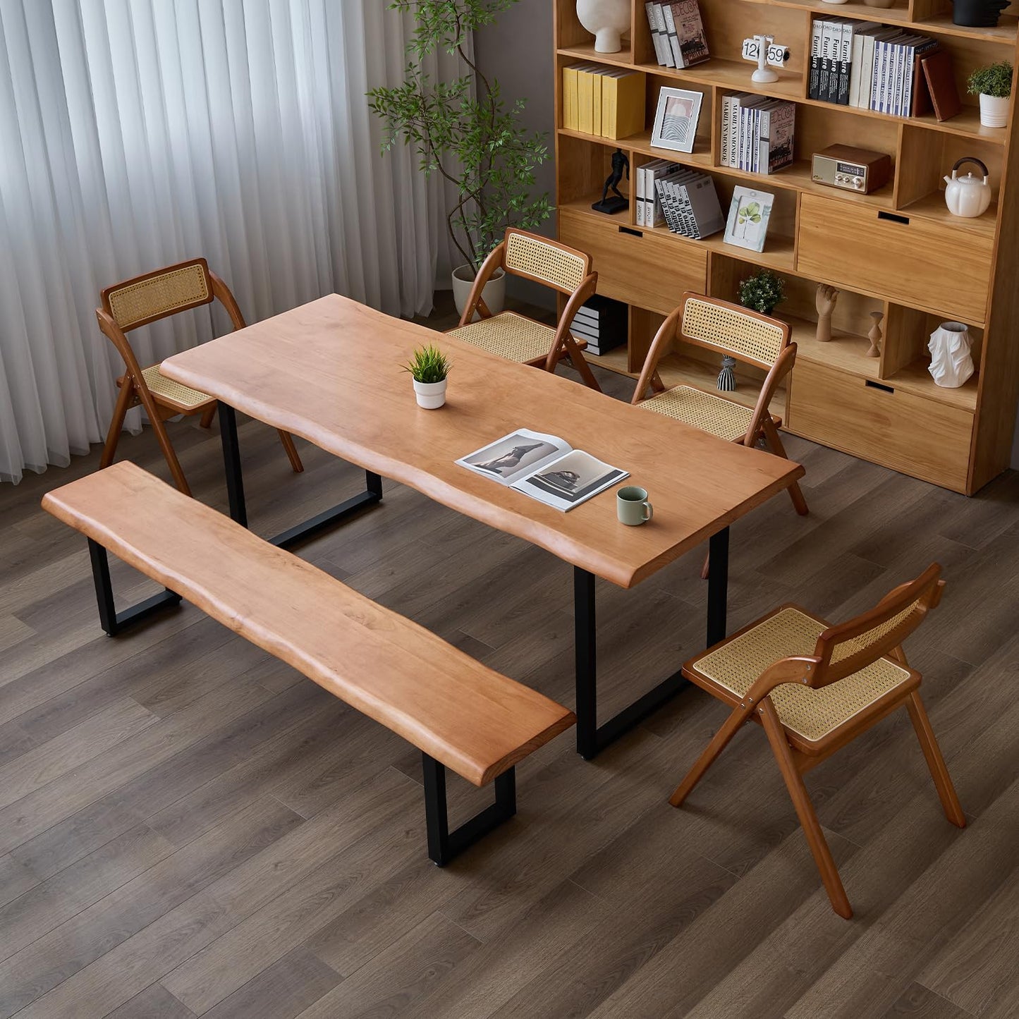 quanzhoulong Stylish Brown Wooden Long Bench with Sturdy Metal Legs – Versatile Seating for Office, Restaurant, Living Room, and Meeting Room(Brown Bench, 55.12in)