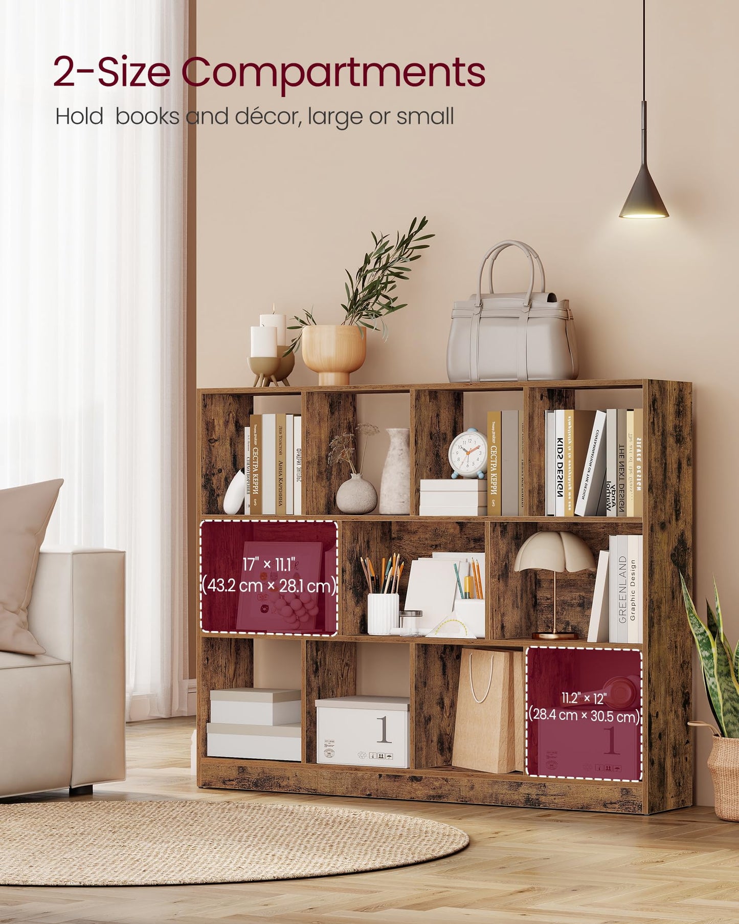 VASAGLE Custos Collection - Bookshelf, 3-Tier Bookcase, Book Shelf, Open Storage Shelf, 9.4 x 49.6 x 39.4 Inches, for Living Room, Home Office, Dining Room, Rustic Brown ULBC454K01