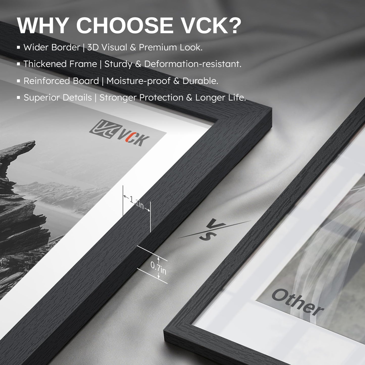 VCK 8x10 Picture Frame Set of 3, Black Wood 8 x 10 Photo Frames for Wall Mounting Horizontally & Vertically
