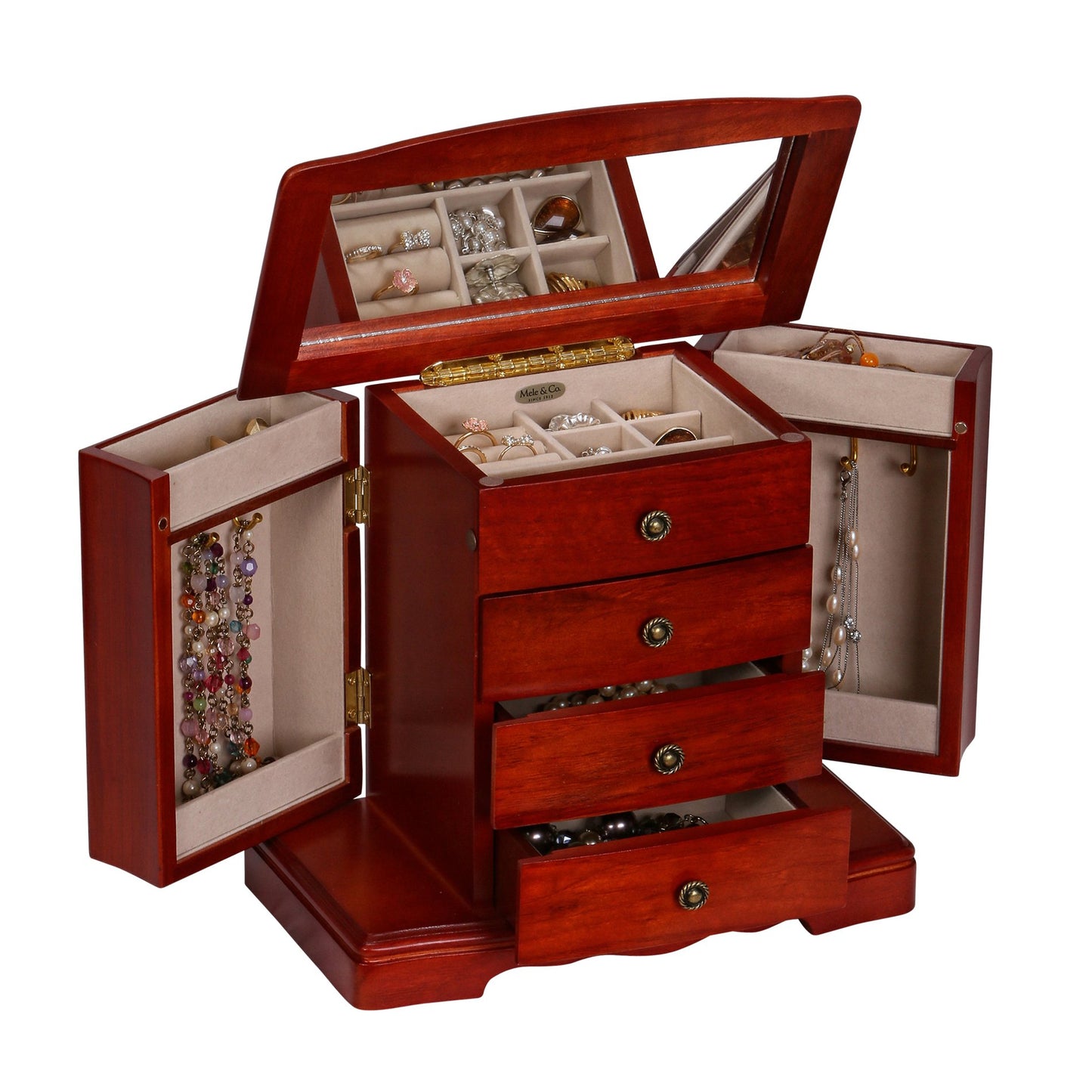 Mele & Co. Harmony Wooden Jewelry Box in Cherry Finish