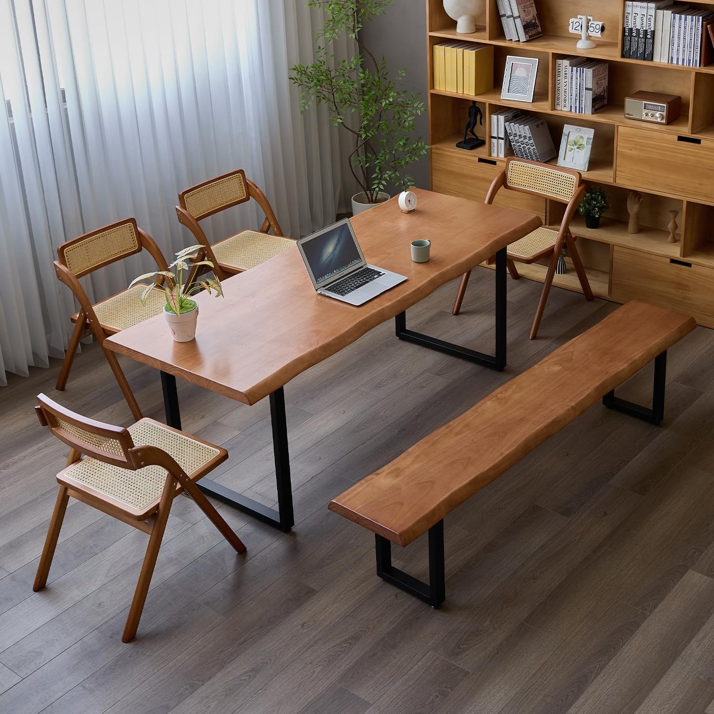 quanzhoulong Stylish Brown Wooden Long Bench with Sturdy Metal Legs – Versatile Seating for Office, Restaurant, Living Room, and Meeting Room(Brown Bench, 55.12in)