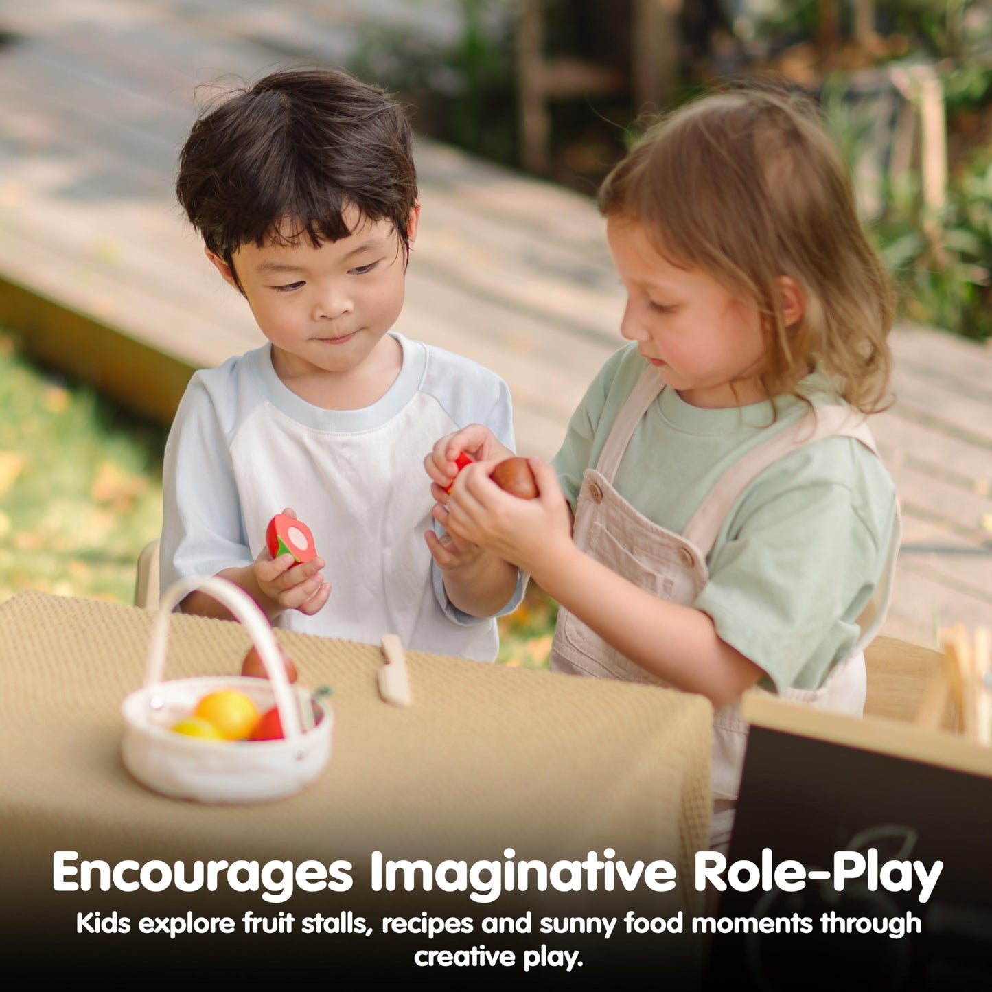 PlanToys® Wooden Berry & Citrus Basket | Montessori Pretend Play Fruit Set for Cutting, Mixing & Serving | Fine Motor Skills, Social Interaction & Eco Friendly Play Food Toy