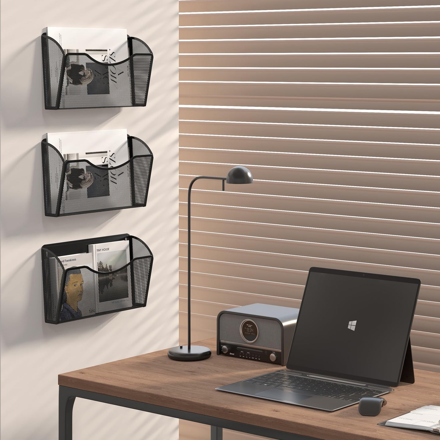EasyPAG Wall File Organizer 3 Pack, Hanging File Organizer Wall Mount, Metal Mesh Folder Holder for Letter/A4 Papers, Mail Sorter for Office, Classroom, Home, Black