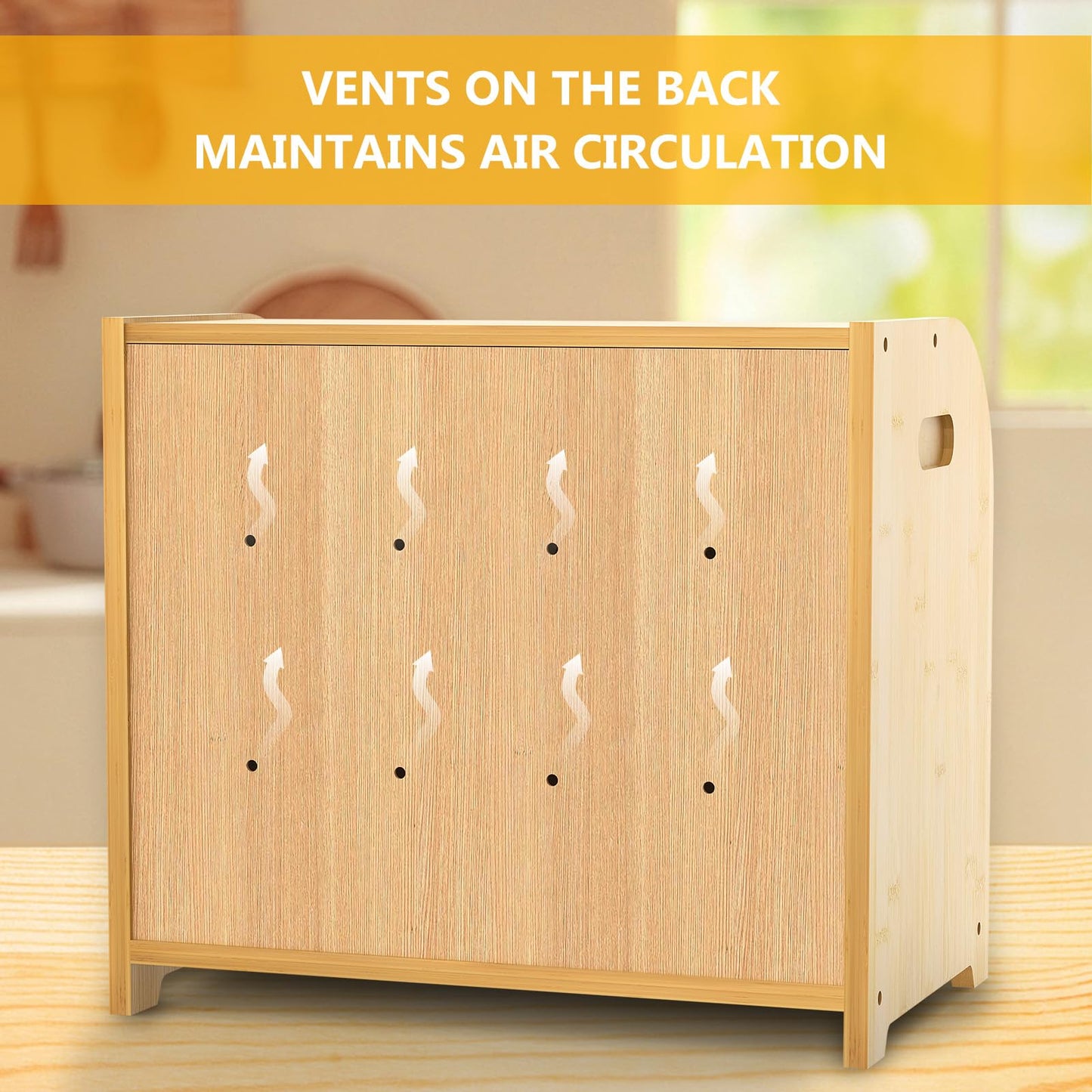 Bambition Bamboo Bread Box for Kitchen Countertop, Roll Top Bread Box for Homemade Bread, Double Layer Bread Storage Container