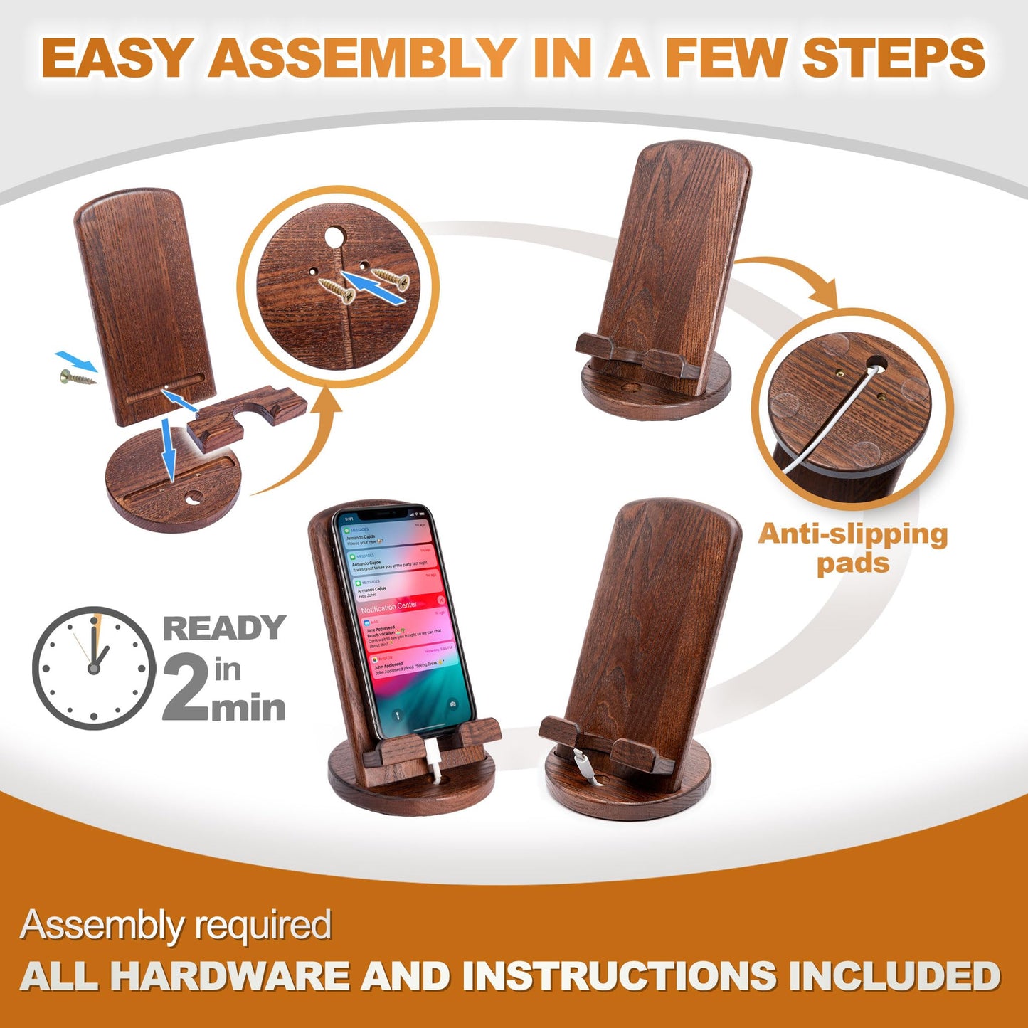 TESLYAR Wood Phone Docking Stations for Men - Desk or Nightstand Organizers