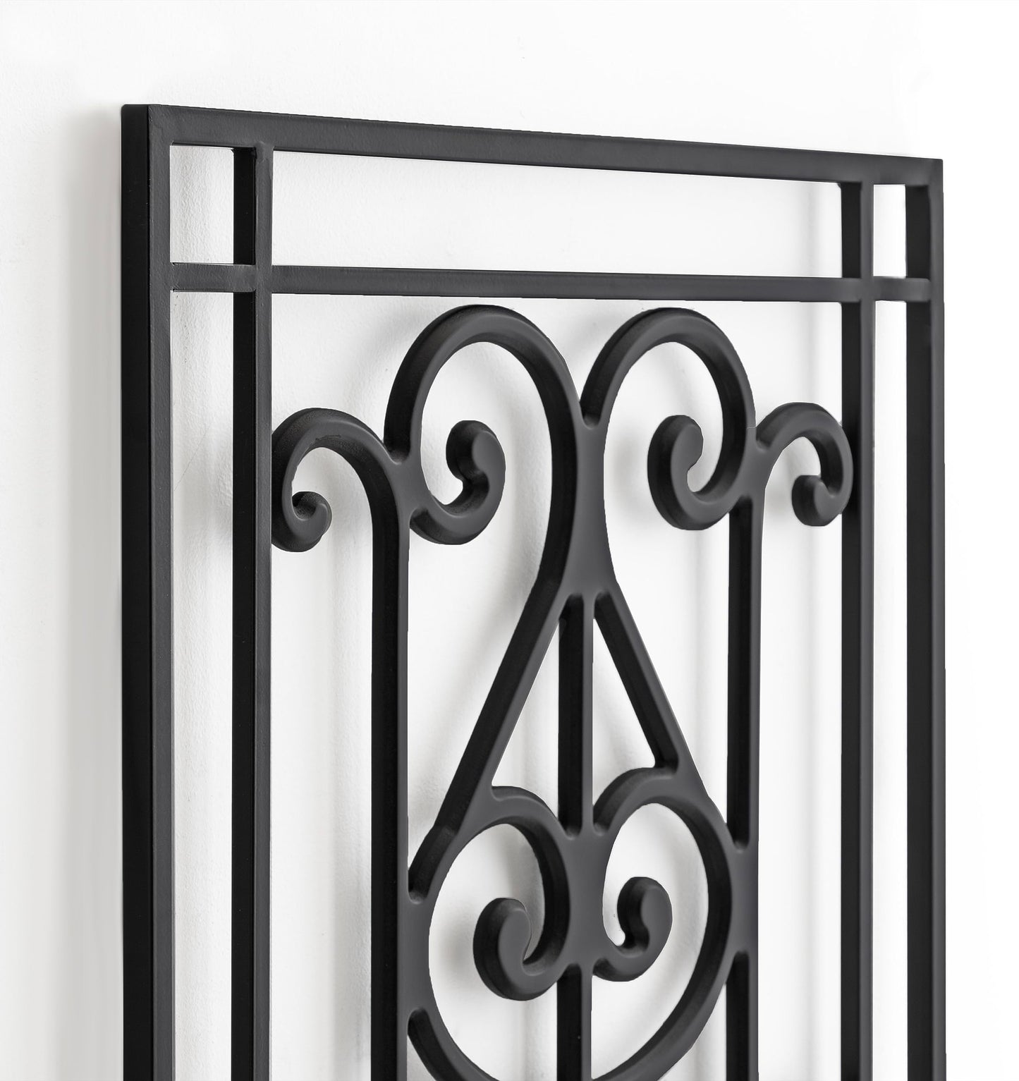 Kate and Laurel Ellard Farmhouse Rectangle Wall Art Plaque, 20 x 44, Black, Traditional Panel Decorative Wall Plaque with Ornate Painted Wooden Scrollwork and Sturdy Metal Frame