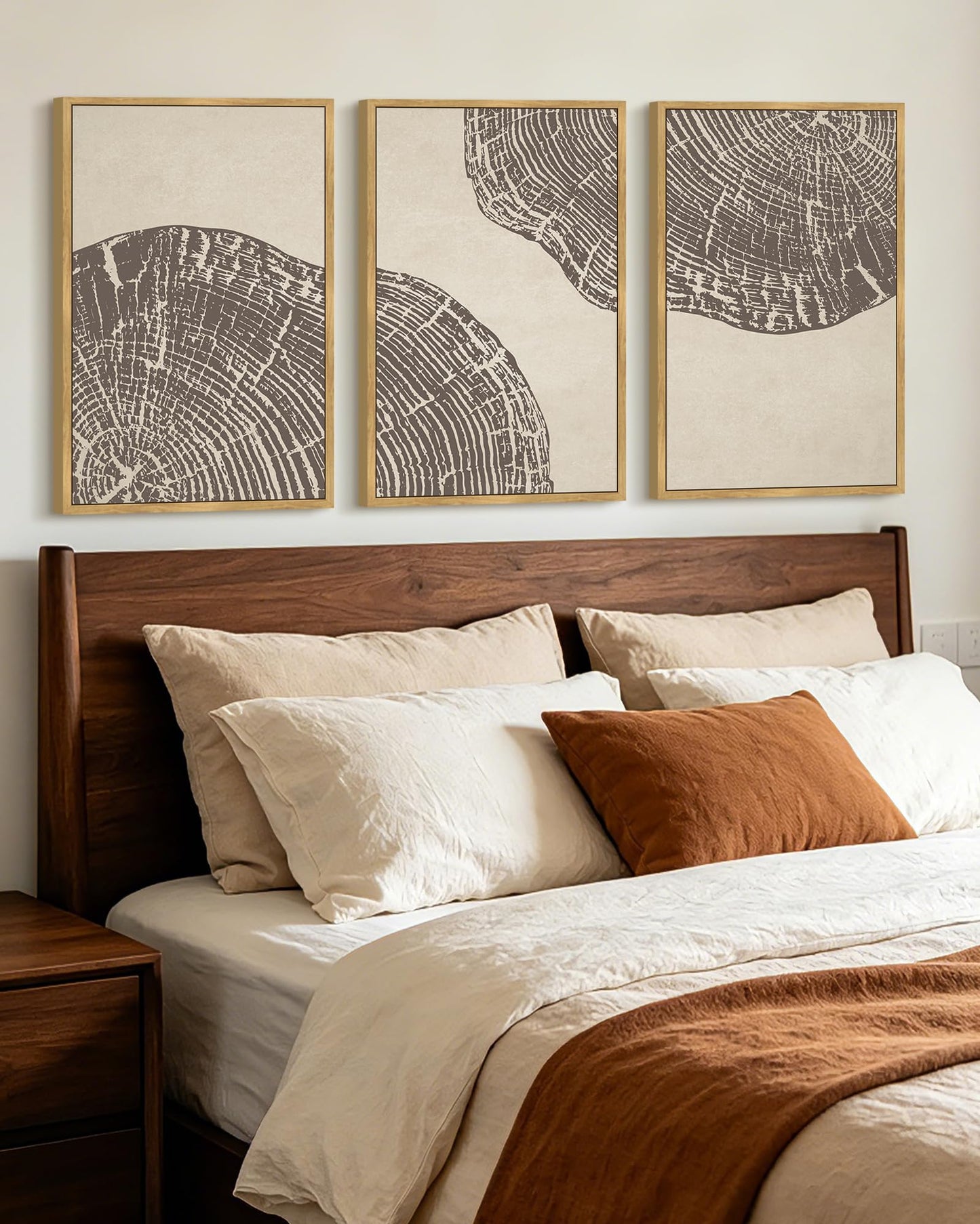 KUVIOKE Tree Rings Wood Framed Wall Art Modern Retro Beige Wood Stump Wall Decor Nature Rustic Artwork Farmhouse Home Decor 16x24in (Natural Framed)