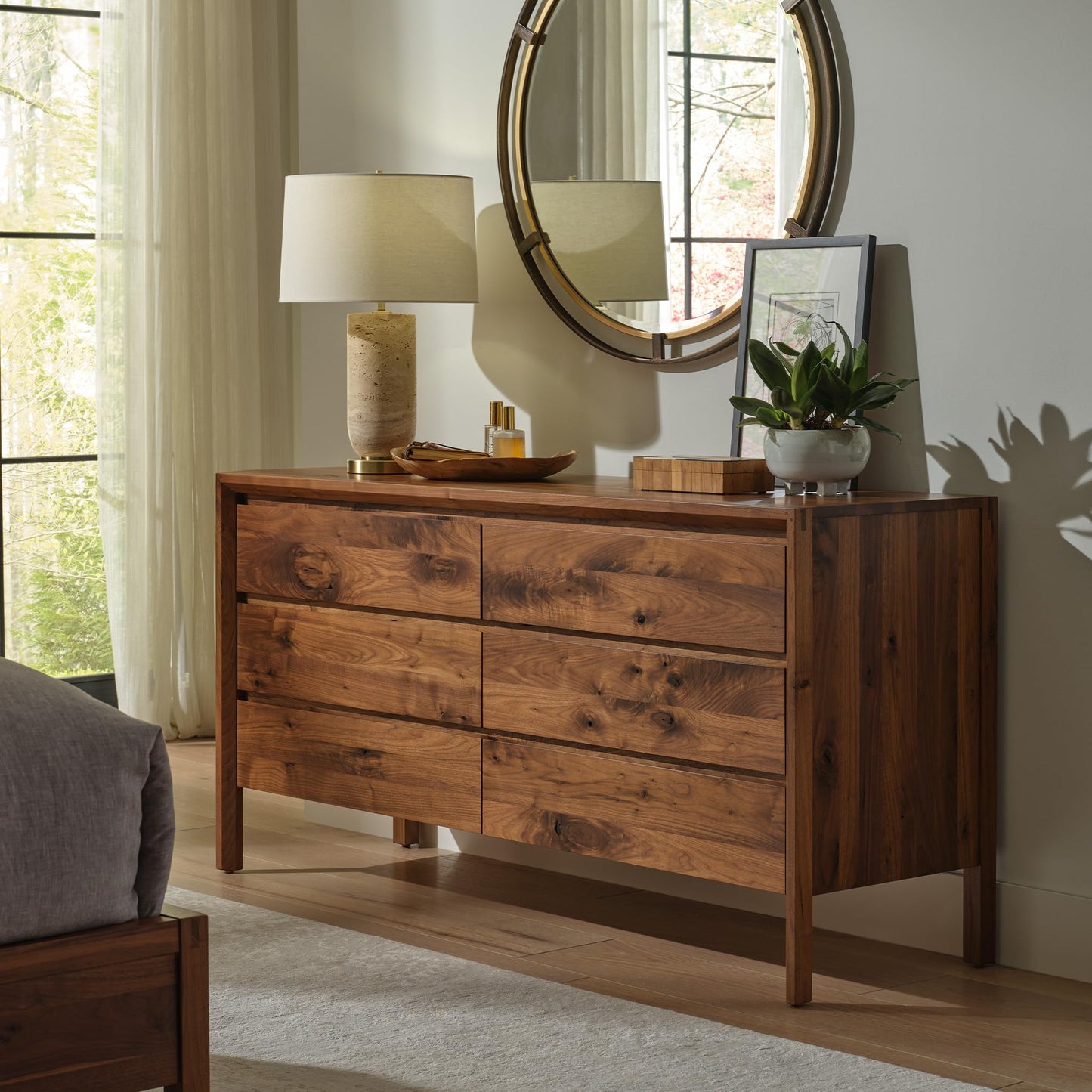 Stickley Saranac Dresser, Chest, Solid Rustic Walnut, Sustainable Construction, 6 Drawers, Finger Pulls, 64in W x 20in D x 32in H, Made in USA