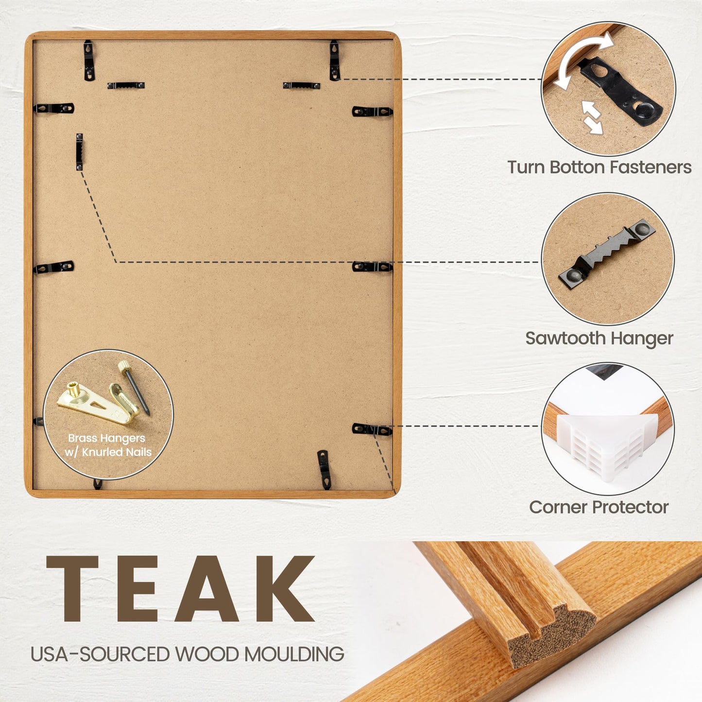 11x17 Picture Frame, USA-Sourced Natural Teak Wood Photo Frame with Tempered Glass, Handcrafted Rounded Corner 11 x 17 Wooden Frame Matted to 8x12 Photos, Wall or Tabletop Display