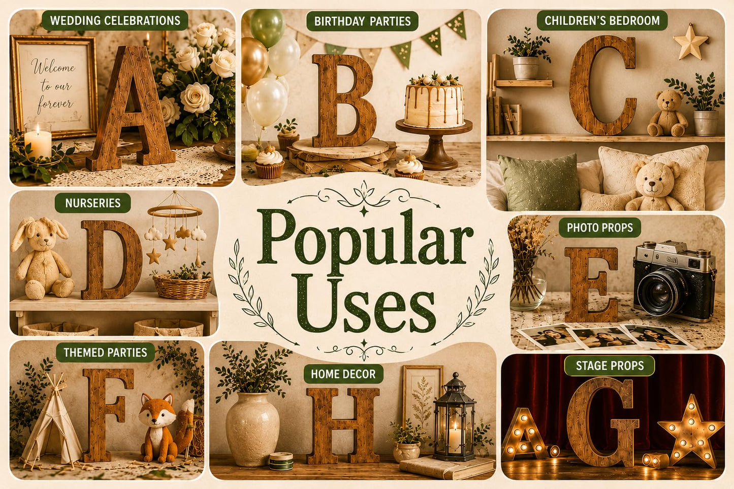 8" Decorative Solid Block Wooden Letters Alphabets Words Natural Finished Wood Freestanding Shelf or Tableware Childrens Baby Names Initials for Bedroom Wedding Birthday Party Home Decor (Letter B)