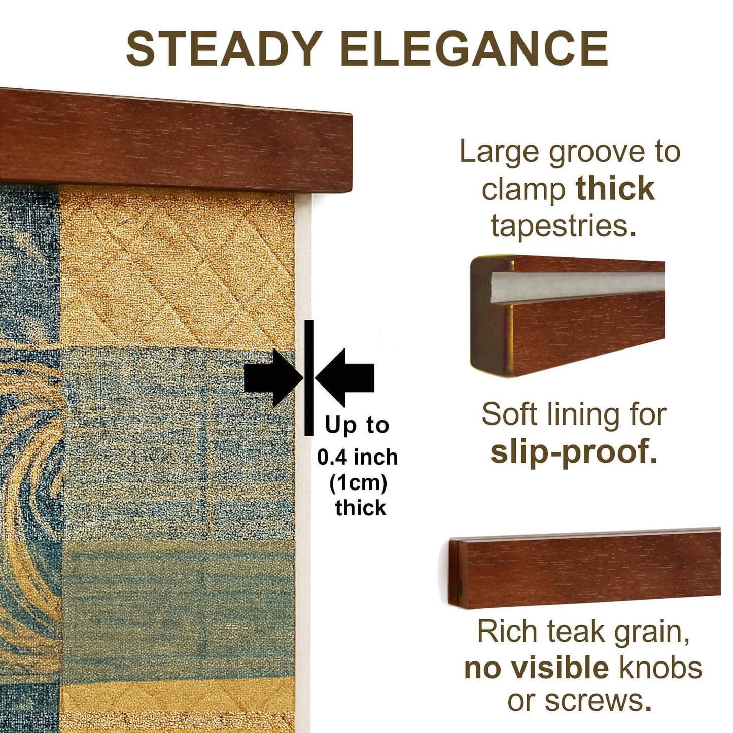 Dacri Home Quilt Hanger for Wall Display - 48 Inch Tapestry Hanger from Premium Teak Wood - Safe Mount Quilt Rack for Heavy Rugs, Tapestries, and Other Wall Hangings (Light Wallnut Stain)