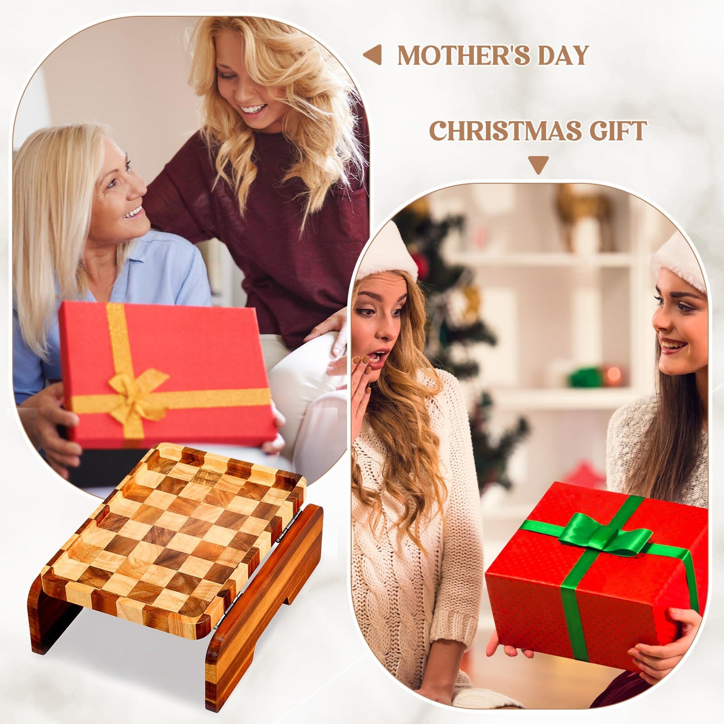 Kathfly Acacia Wood Checkered Sofa Armrest Tray, 13.75" x 9.5" Double Hinge Couch Arm Table, Clip on Sofa Arm Tray, Wooden Side Table for Food Snack Remotes Living Room Decor Mother's Day