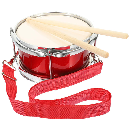 Vaguelly 9 Inch Kids Drum with Mallet and Strap, Snare Drum Wooden Percussion Musical Instrument Marching Toy for Kids 3+, Red