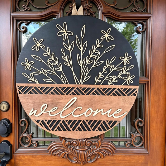 3D Welcome Sign for Front Door, Rustic Round Wooden Hanging Sign, Elegant Front Door Decor for Home, Shop, Villa and All Occasions 12.99 inch