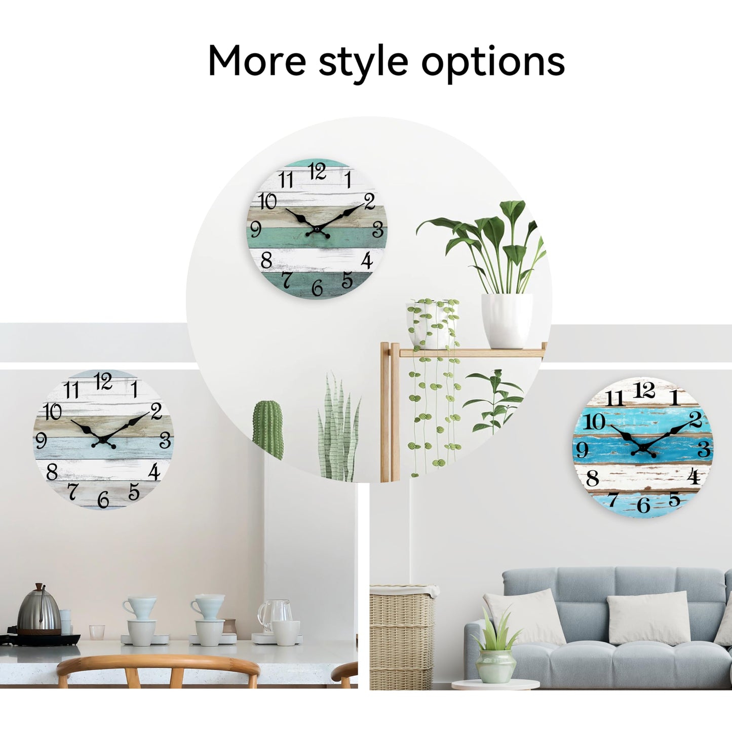 CHYLIN Wall Clock - 16 Inch Silent Non Ticking Coastal Wall Clocks Battery Operated, Wooden Rustic Farmhouse Clock Decorative for Living Room, Kitchen, Bathroom, Office (Blue)