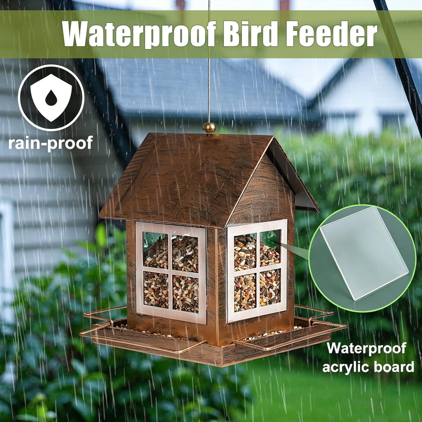 IWNTWY Bird Feeders, Heavy Duty Metal Bird Feeder for Outdoors Hanging, Weatherproof Large Capacity Wild Birdfeeder for Outside Garden Yard, Country House Shape