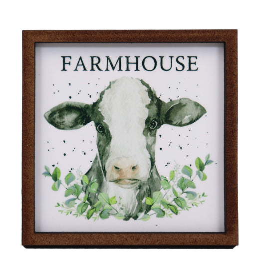 Farmhouse Cow Watercolor Sign - Tier Tray Sign - Wooden Sign - Wood Sign - Shelf Sitter - Home Decor (4" x 4")
