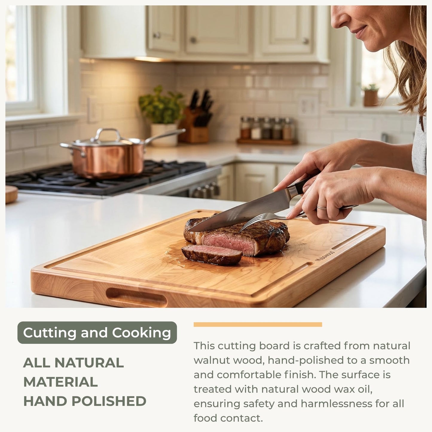 muso wood Maple Wood Cutting Board 18"x12" - 1" Thick, Wooden Kitchen Chopping Board with U-Shaped Juice Groove & Handle, Heavy Duty Cutting Board for Vegetables, Meat, Fruits