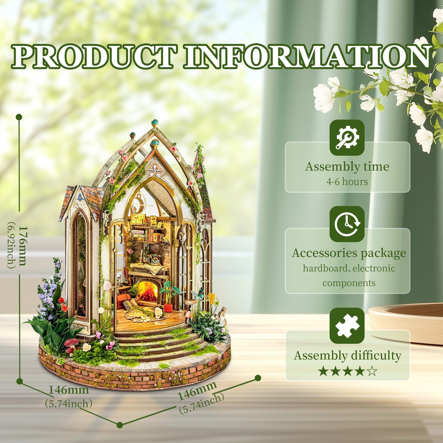 JOINCON DIY Miniature House Kit,Tiny House Castle Shape Flower Room DIY Dollhouse Miniature Kit for Adults Teen 3D Wooden Craft Mini Model Kit, Gifts Home Decor- Dreamland Floral Studio (SQ-66)
