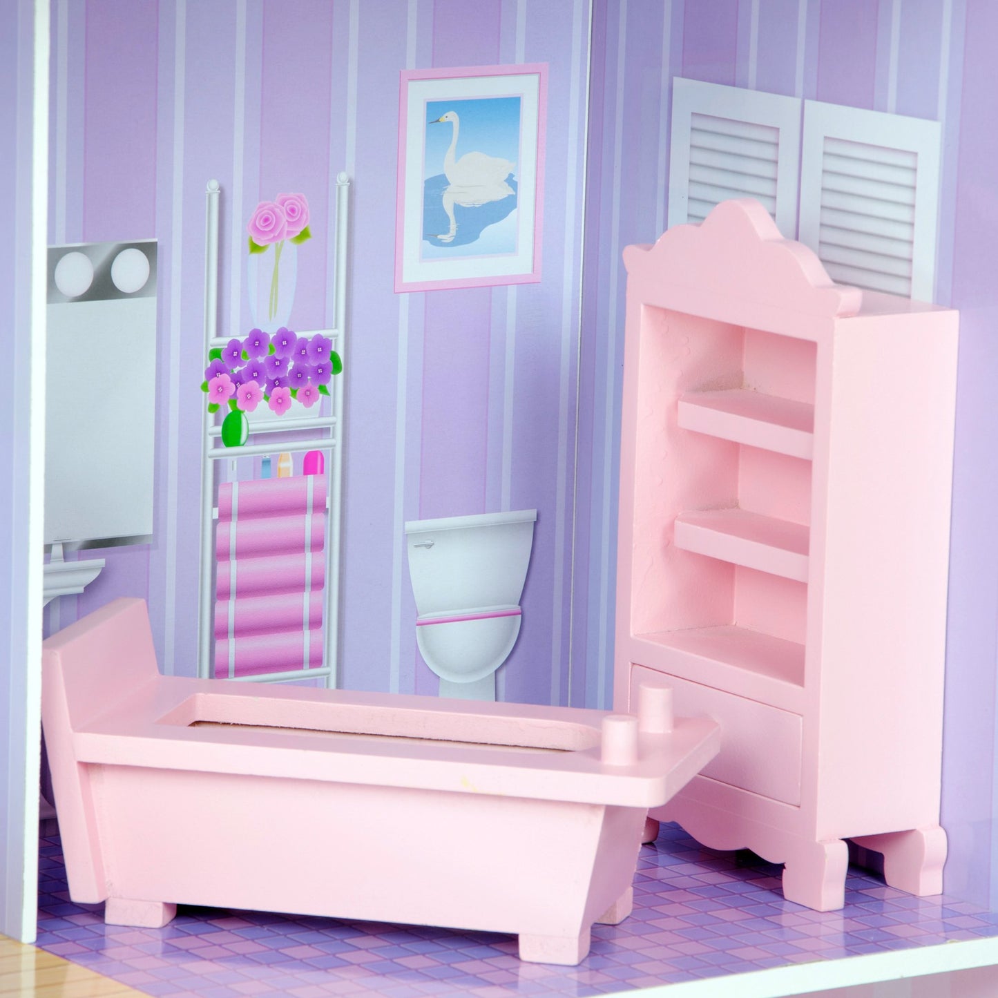 Teamson Kids Olivia's Little World Dreamland Tiffany Dollhouse with 12 Accessories, Pink/Purple