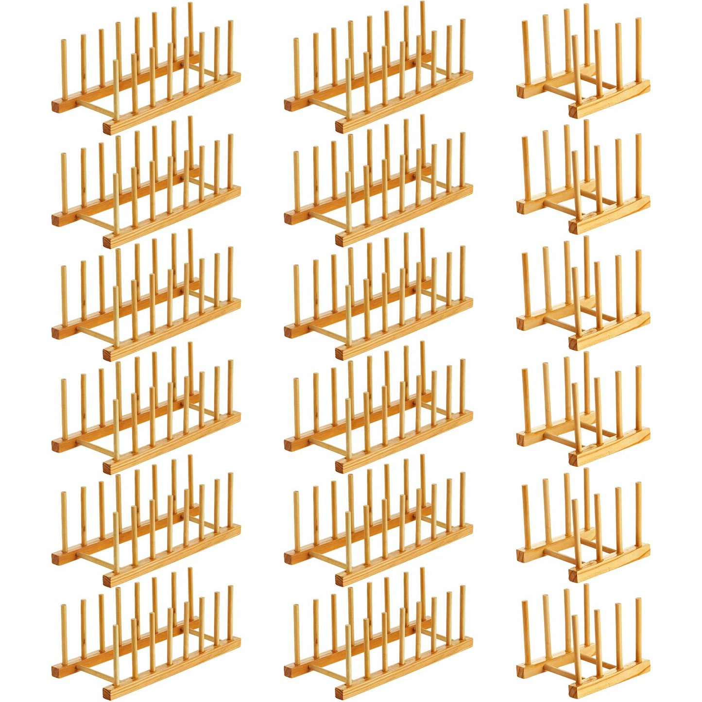 Zopeal 18 Pcs Bamboo Wooden Plate Racks Dish Rack Stand Holder 3/6/ 7 Slots Drainboard Drying Drainer Kitchen Cabinet Organizer for Dish Plate Bowl Cup Pot Lid Book