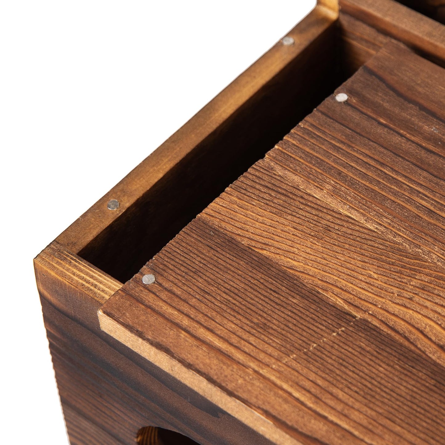 ExoLiry Deluxe Dark Rustic Brown Wooden Remote Control Caddy with Tissue Box Cover – Multi-Compartment Organizer for TV Remotes, Phones, Tablets and Living Room Essentials