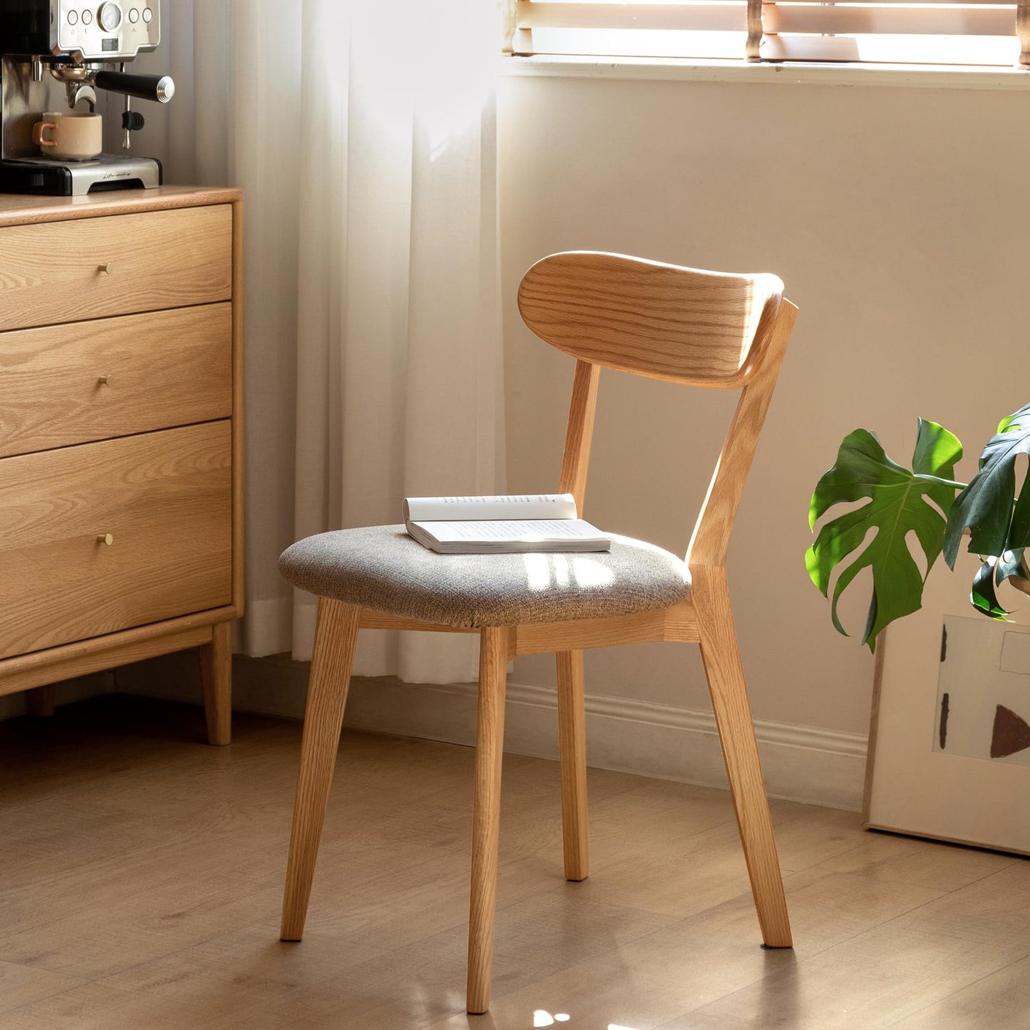 KEIKI Wooden Dining Chairs, 100% Solid Oak Wood Dining Chairs with Rounded Backrest,Kitchen,Dining Room