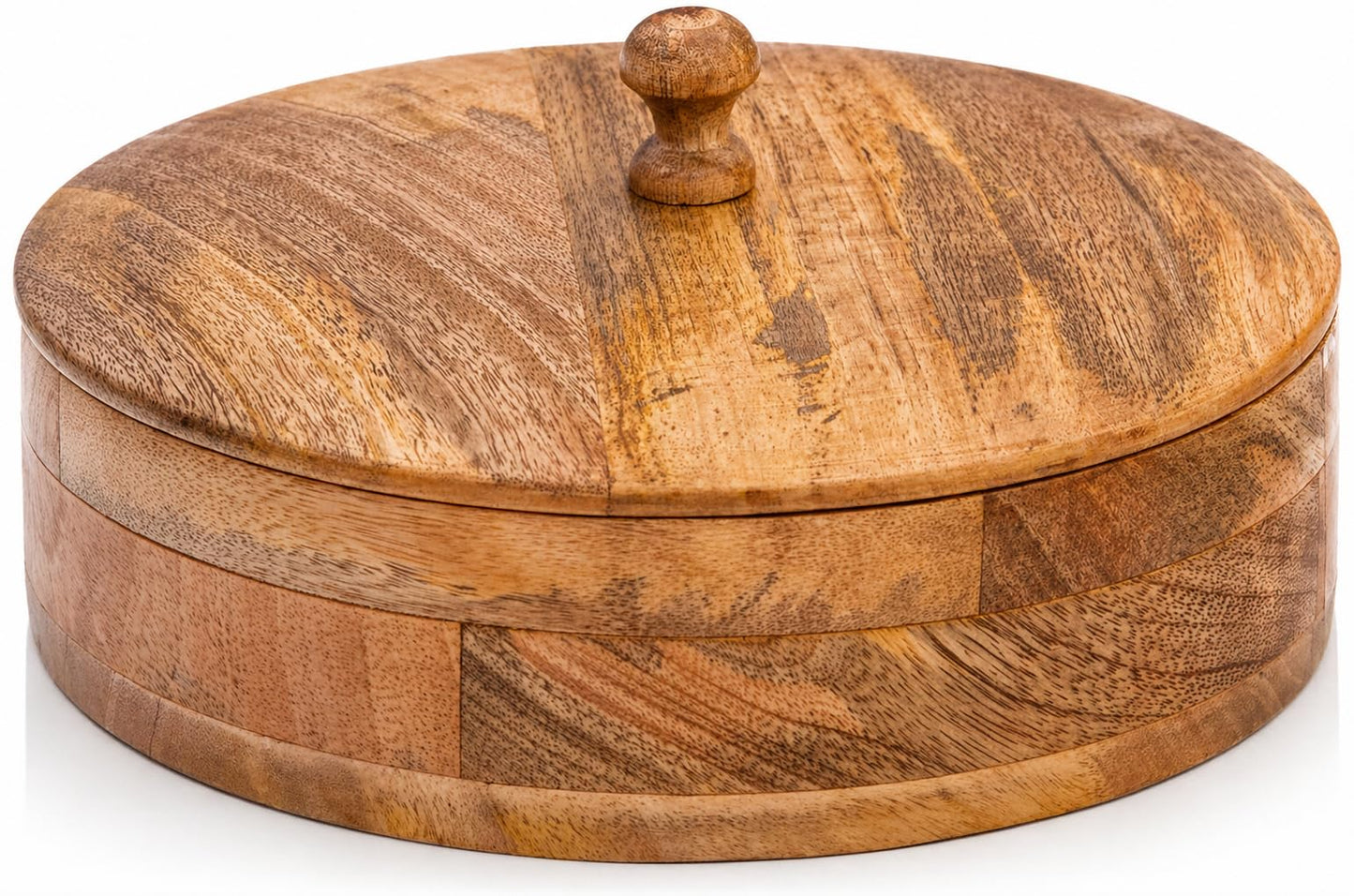 Handcrafted Wooden Mexican Tortilla Warmer Basket Indian Chapati Roti Bread Holder Box Pancake Keeper Serveware Hot Pot Casserole Dish With Lid Home Kitchen Dining Decor, Natural Brown, 9 x 3 Inches