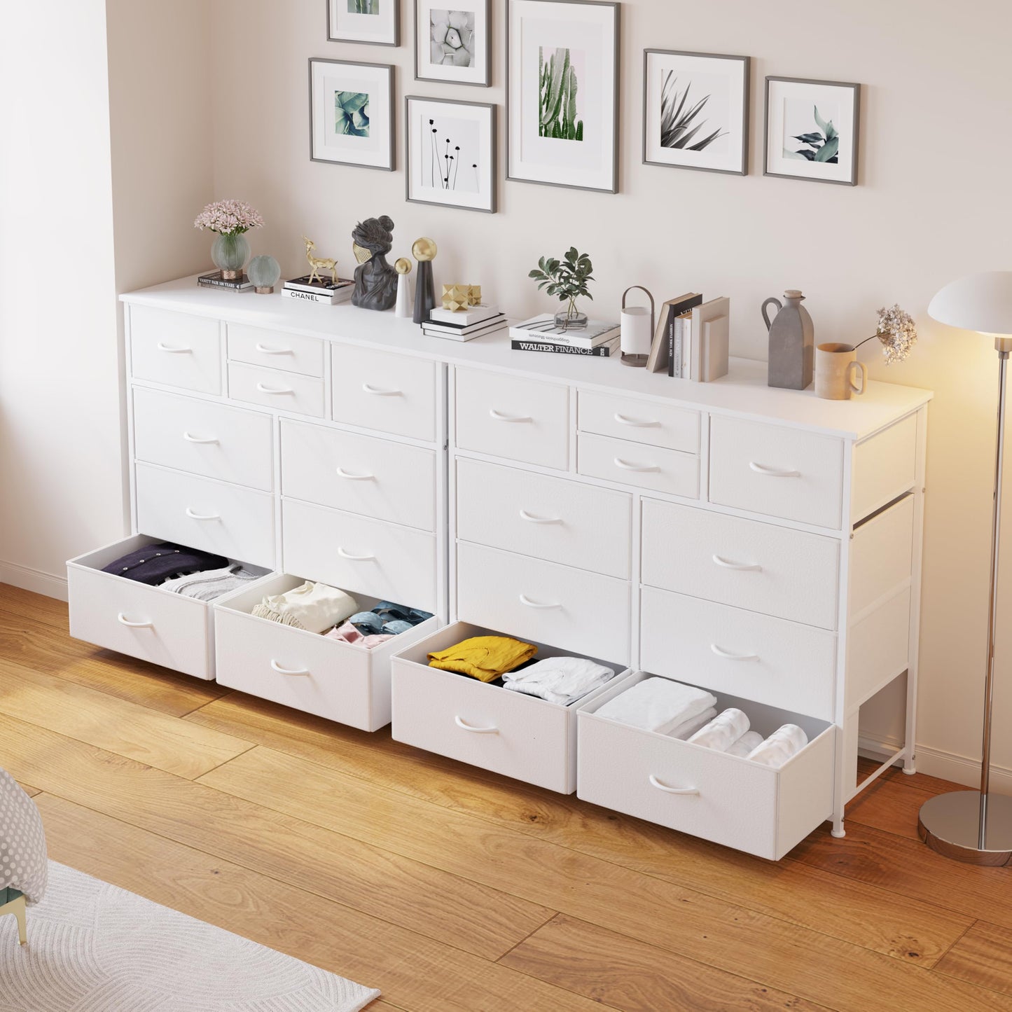 LUMTOK 10-Drawer Dresser, Fabric Storage Tower with Drawers for Bedroom, Dresser Drawer with Handle for Bedroom, Living Room, Hallway, Closets & Nurseryteel Frame, Wood Top (10 Drawer/White)