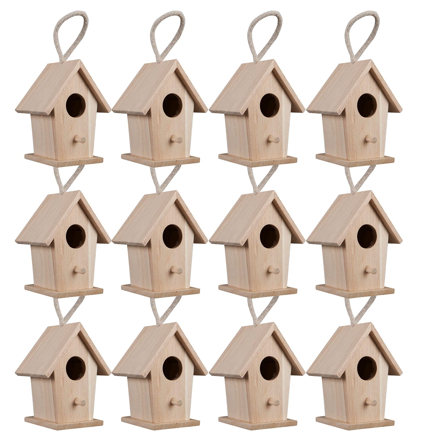 Make Market 4.3" Traditional Birdhouse - Unfinished Hanging Birdhouse Made of 100% Wood, Outdoor Nesting Boxes - Bulk 12 Pack