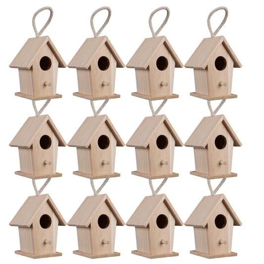 Make Market 4.3" Traditional Birdhouse - Unfinished Hanging Birdhouse Made of 100% Wood, Outdoor Nesting Boxes - Bulk 12 Pack