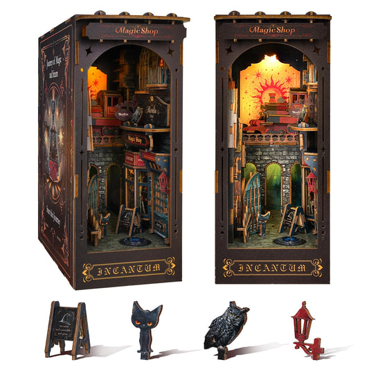 Rnfinewow Book Nook Kit Magic Steam Journey, 3D Wooden Puzzle with LED Lights, DIY Miniature Model Kit Room Home Decor, Holiday Birthday Christmas Day Gifts for Men Women Teens