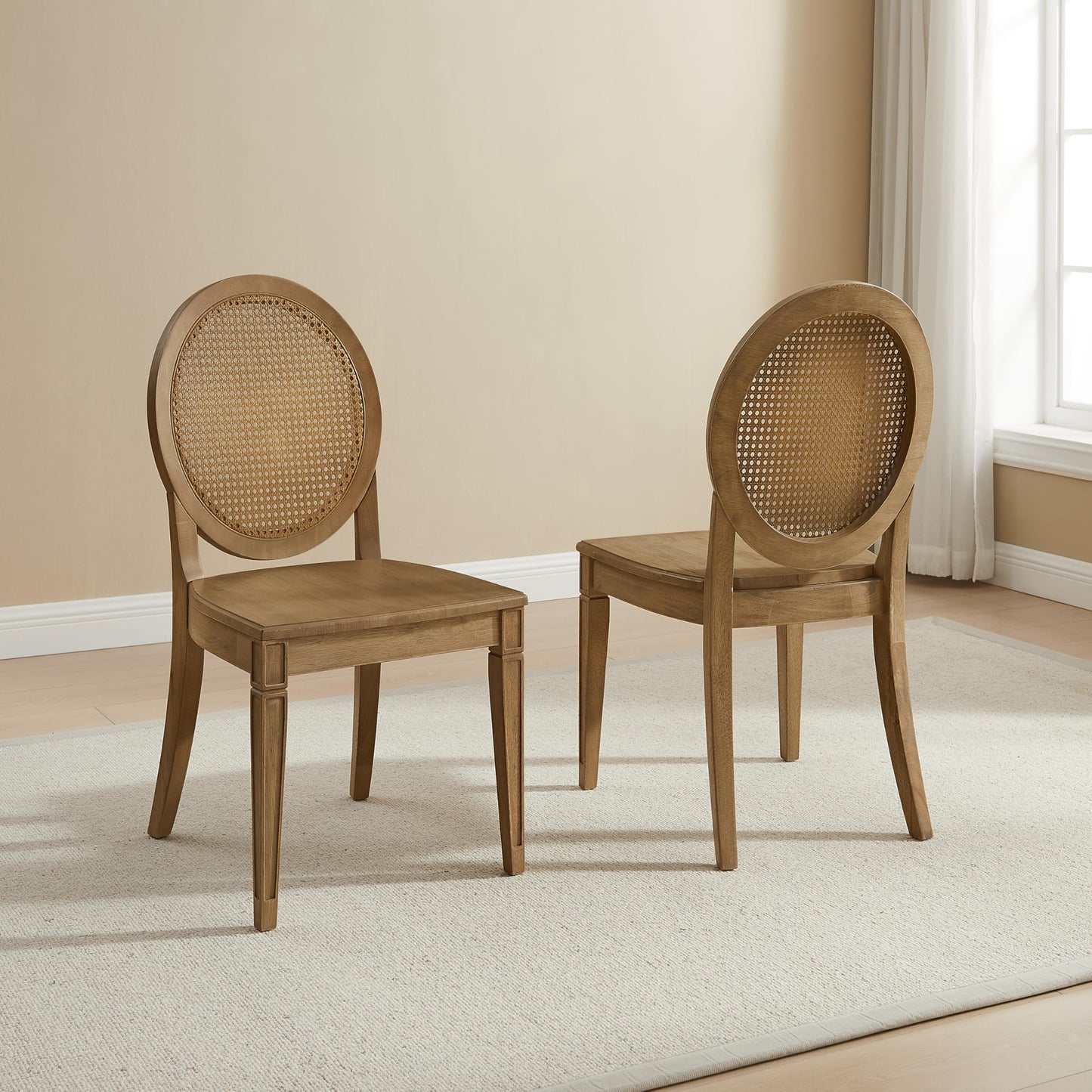 Crosley Furniture Katia Traditional Rattan Style Oval Cane-Back Dining Room Chairs Set of 2, Kitchen Chair, Driftwood