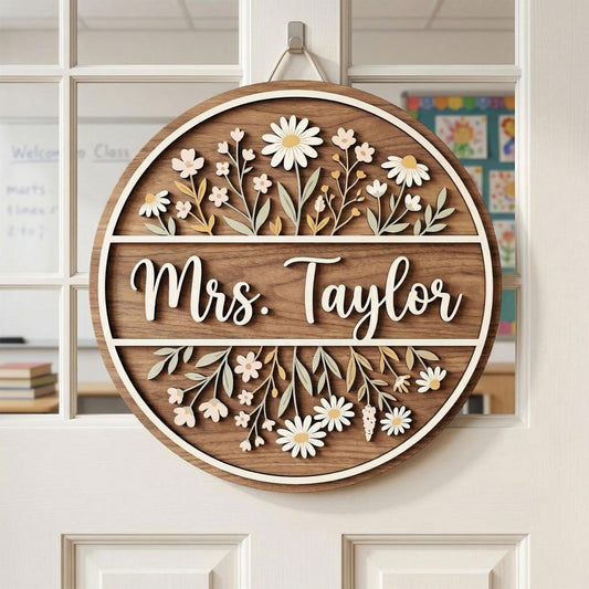 Personalized Teacher Door Sign with Name, Custom Classroom Door Hanger, Wooden 2-Layer Welcome Sign for Teachers, Back to School Classroom Decoration, First Day of School Teacher Appreciation Gift 12