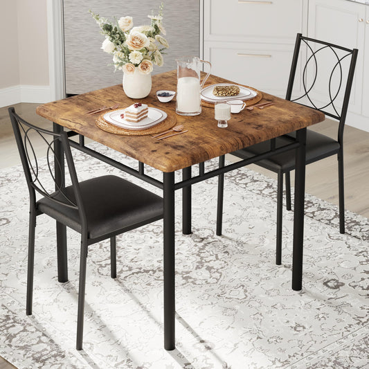 IDEALHOUSE Space-Saving Dining Table Set for 2 – 3-Piece Farmhouse Wooden Table & Upholstered Chairs – Easy to Clean, Ideal for Apartments & Breakfast Nooks – Compact Dining Furniture – Vintage Color