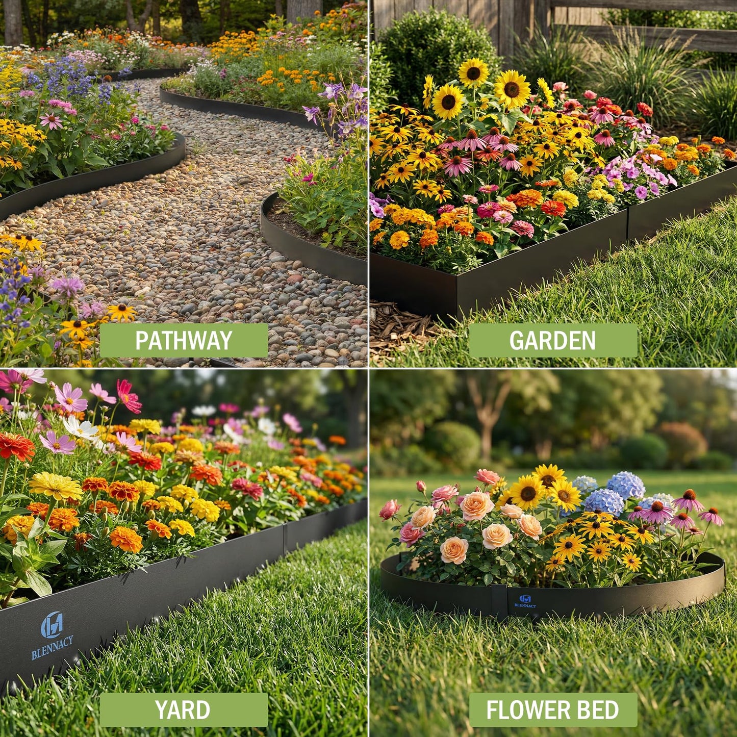 20ft.Metal Landscape Edging 6 Pack 6 inch,Steel Garden Edging with a Pair of Gloves and 7 Stakes, Galvanized Steel Landscape Edging for Fence, Yard Pathway, Flower Beds (40" L x 6" H Each, Black)